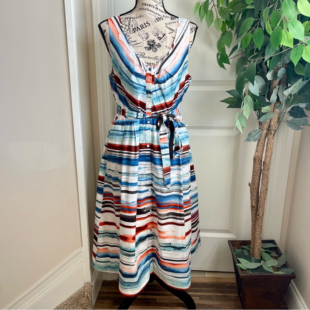 Anthropologie Moulinette Soeurs Afterlight Striped Midi Dress Multicolor Sz M - Picture 2 of 16